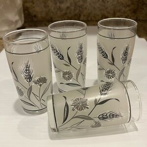 Vintage Libbey Frosted Silver Wheat Foliage Juice Glasses Set of 4
